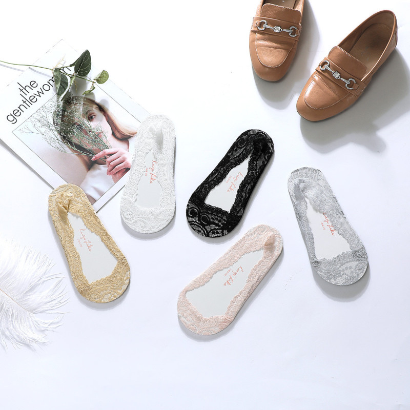 6双装红豆居家hodohome硅胶防滑蕾丝花边隐形袜子女超薄浅口网袜隐形