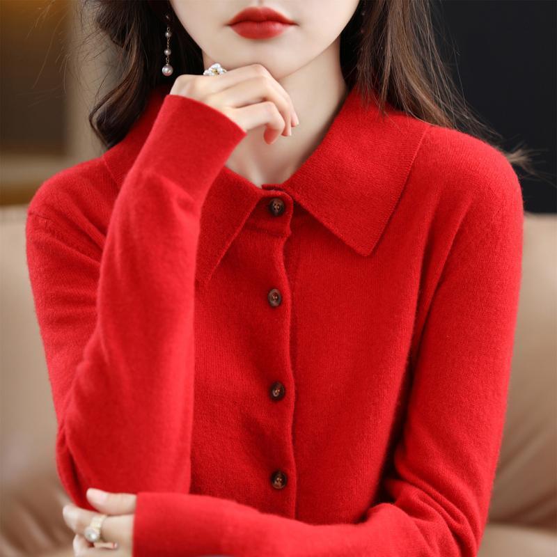 外搭非羊绒衬衫女POLO领针织开衫气质翻领毛衣外套长袖打底春