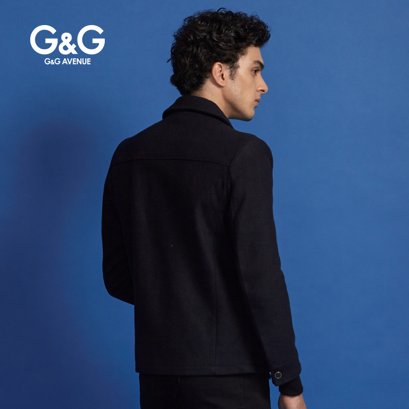G＆G 男士冬季呢子大衣男翻领短款毛呢大衣韩版潮流修身商务夹克