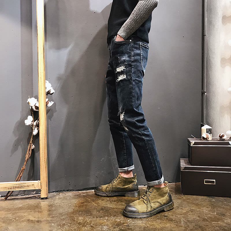 【COMEACROSS】秋冬新厂家直销韩版修身潮流弹力小脚牛仔裤男高档图片