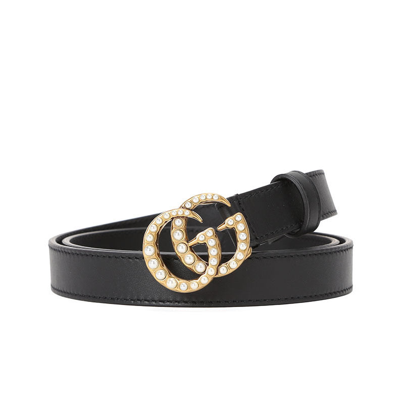 古驰GUCCI 腰带 双G饰扣珍珠光面皮476342金扣 女款腰带女士皮带