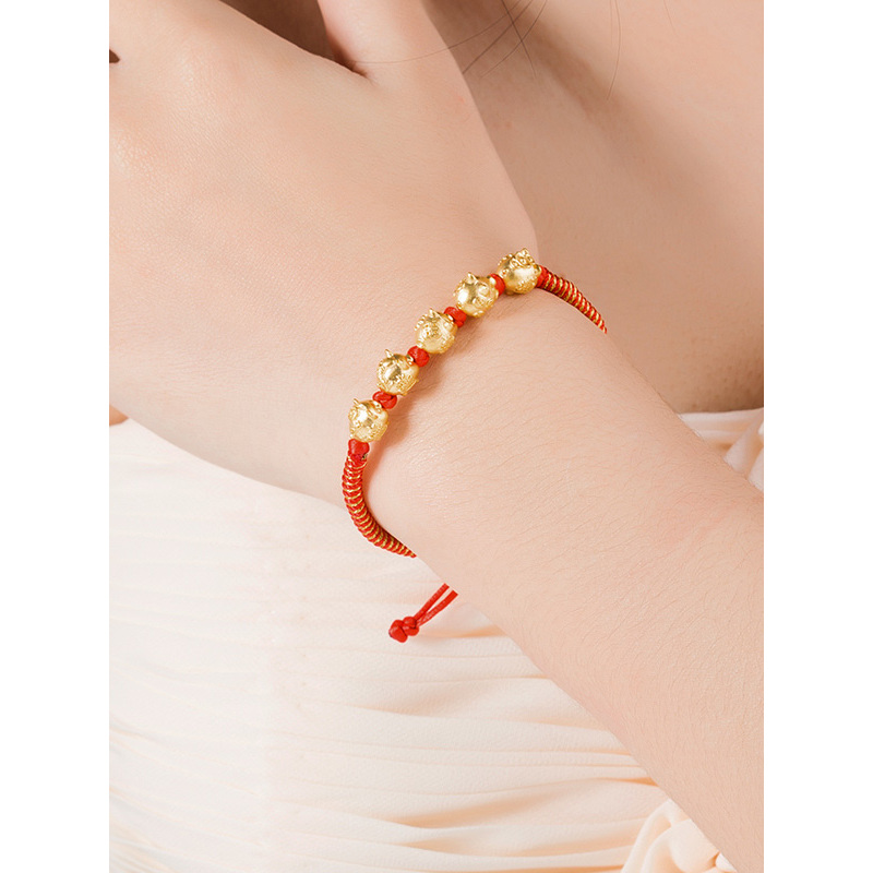 zhao liang兆亮珠宝黄金猪手链女足金999小金猪本命年五福猪红绳生肖