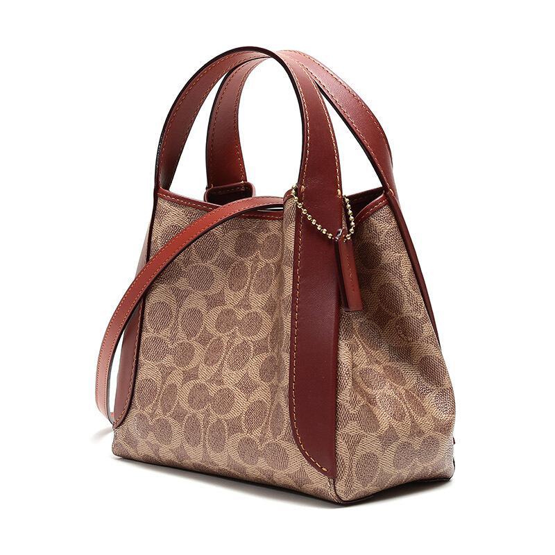 coach蔻驰奢侈品女士老花涂层帆布配皮hadley21号半月包手提单肩斜