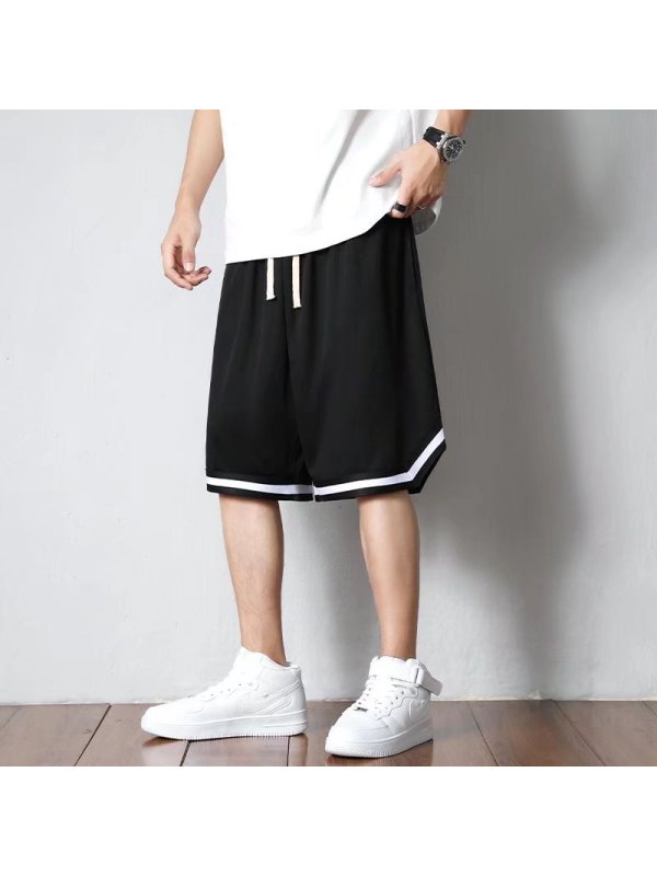 网眼冰丝短裤跑步健身黑白拼色运动美式五分宽松型篮球裤