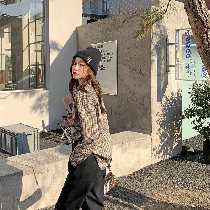 OtherMix设计感上衣新款衬衫2021春季女复古港味格子衬衣叠穿内搭