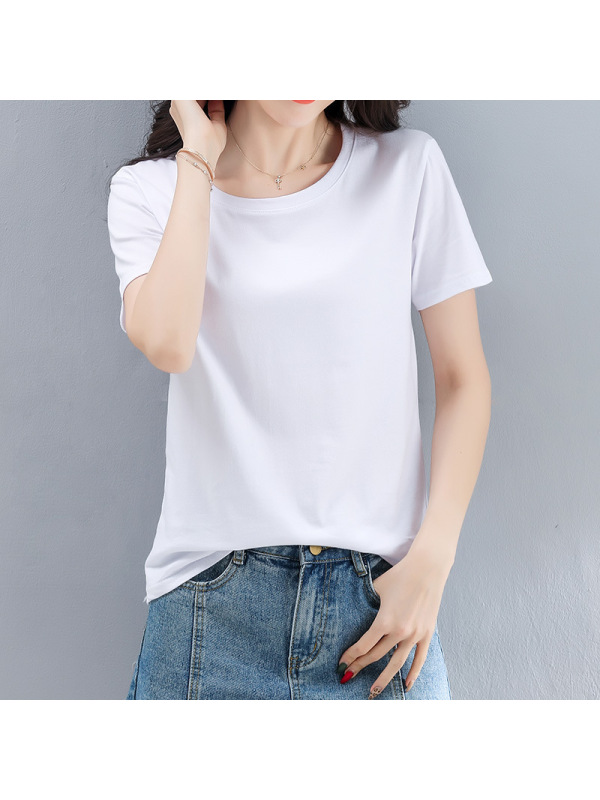 春夏季打底衫女韩版新款女式宽松纯色圆领短袖T恤女上衣女装