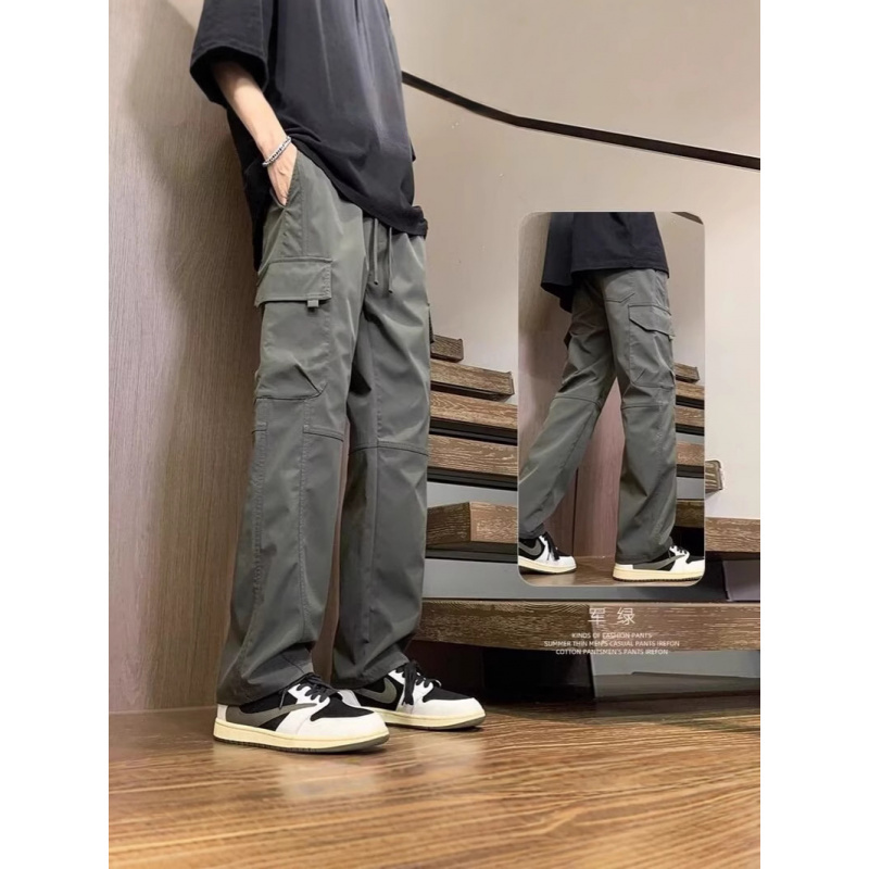 春秋季工装裤青少年宽松直筒抽绳休闲长裤子男士冲锋裤