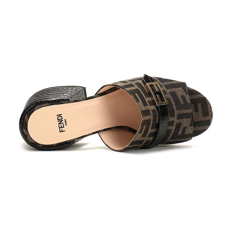 FENDI 20fw秋冬款 女士 织物粗跟凉鞋拖鞋 8R7086 ABOE