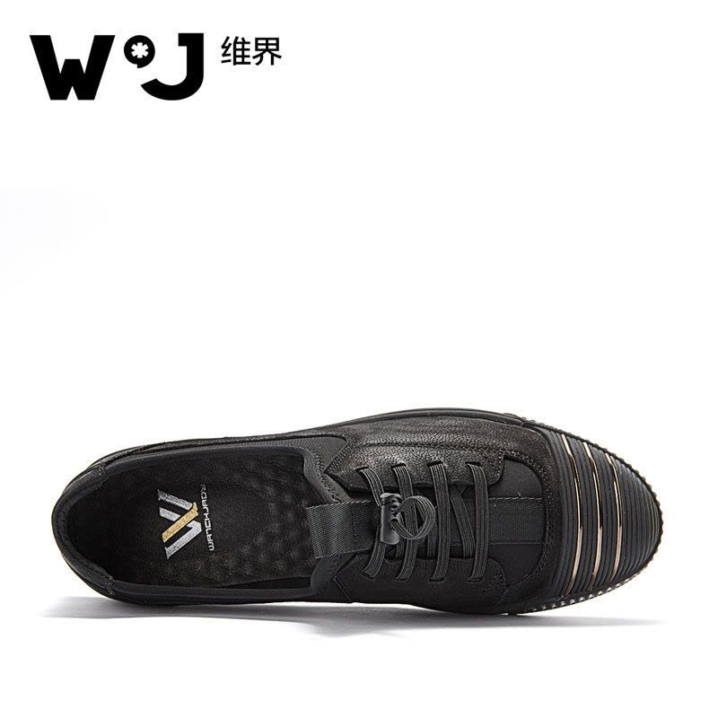 维界W*J板鞋男拼接时尚牛皮拼布舒适板鞋 黑色 41图片