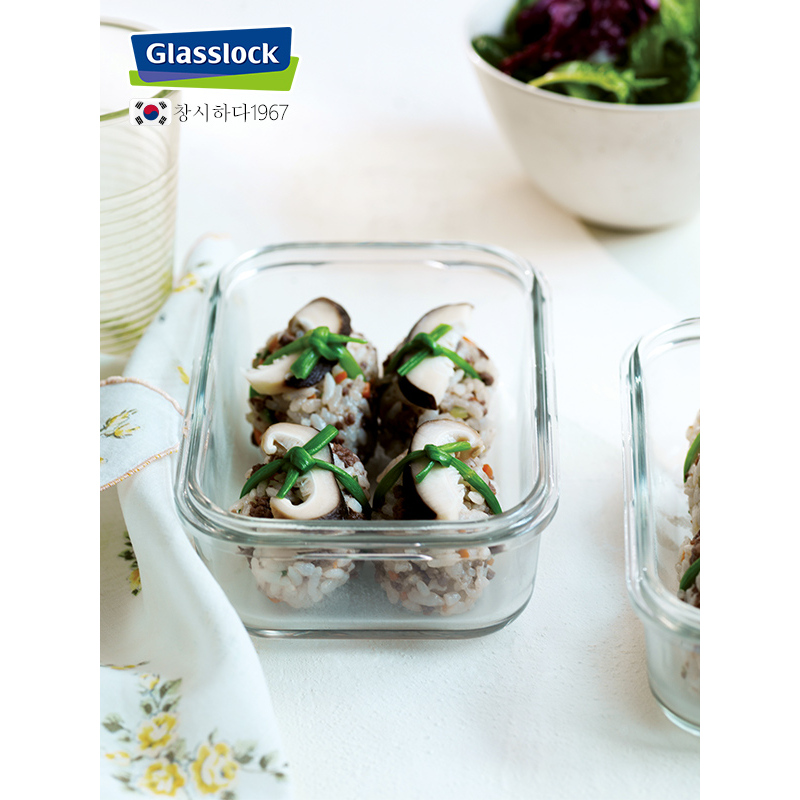 Glasslock韩国进口钢化玻璃饭盒两件套695ml+400ml加厚耐摔便当盒微波炉保鲜盒密封防漏带包包GL23-A