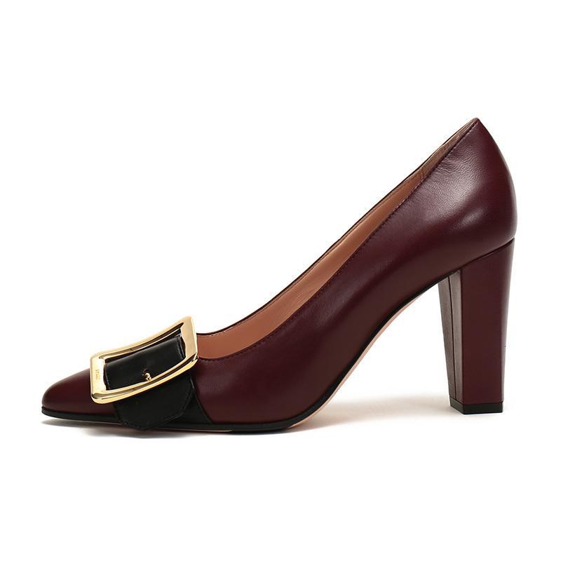 BALLY 巴利 女士 皮质尖头粗跟高跟鞋 JACQUELINE 85