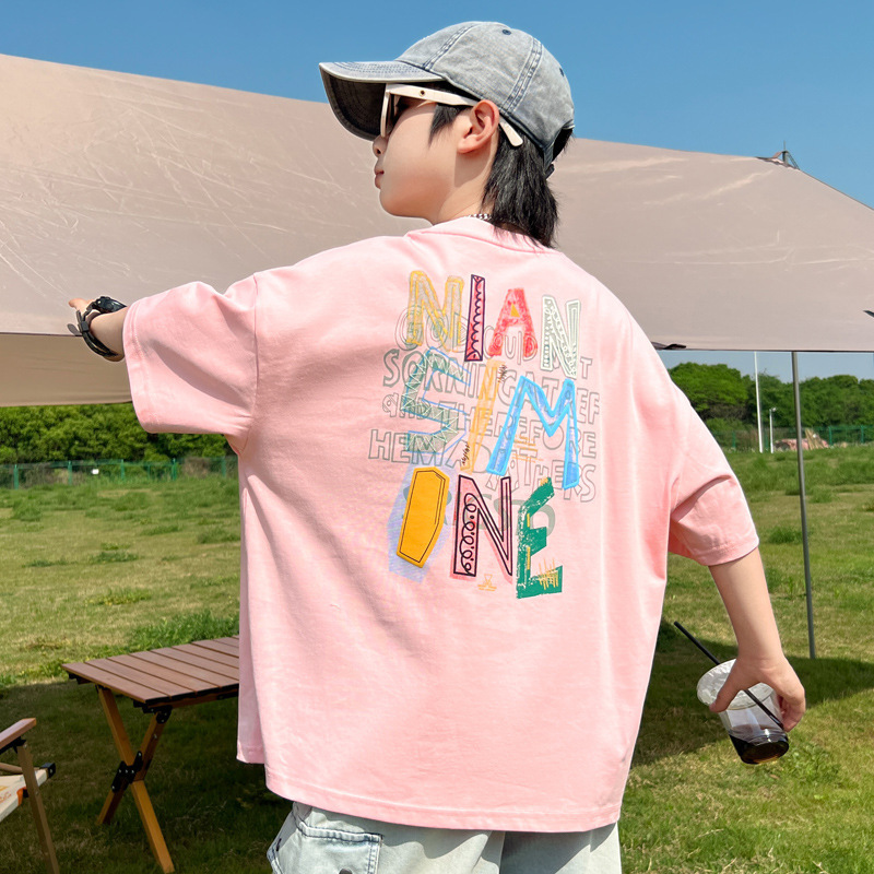 男童短袖T恤夏季纯棉2025新款男孩夏装上衣宽松潮牌T儿童半袖体恤