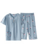 可外穿睡衣女夏季棉质短袖七分裤中老年妈妈宽松加大码家居服套装