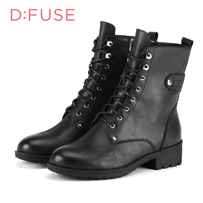 D：Fuse/迪芙斯冬牛皮圆头中跟马丁短靴女鞋DF54115145图片