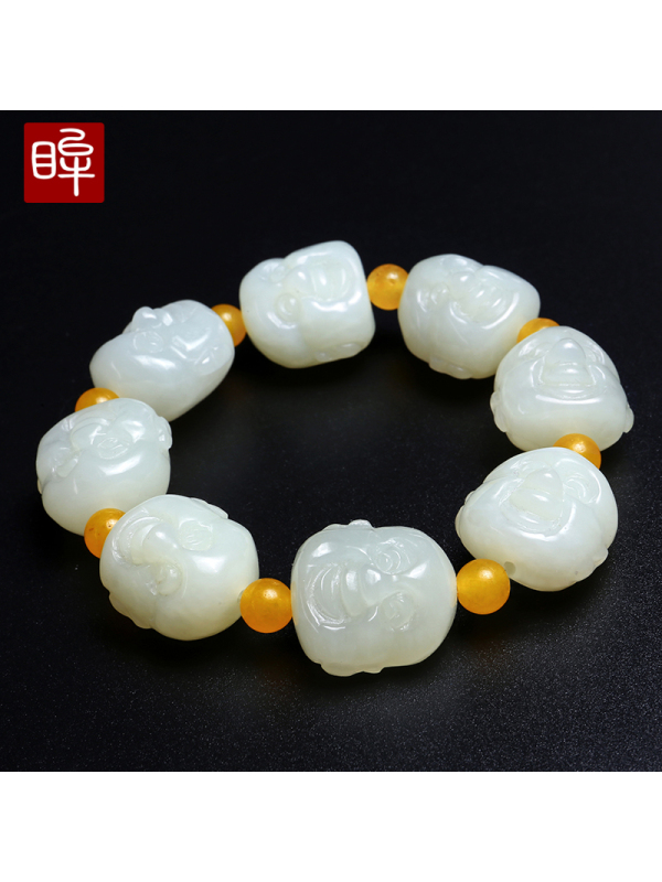 印象眸 和田玉佛头手链 男女款笑脸佛头手串
