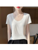 2025年春夏新款精纺U领针织衫短袖T恤女纯色薄款宽松打底衫上