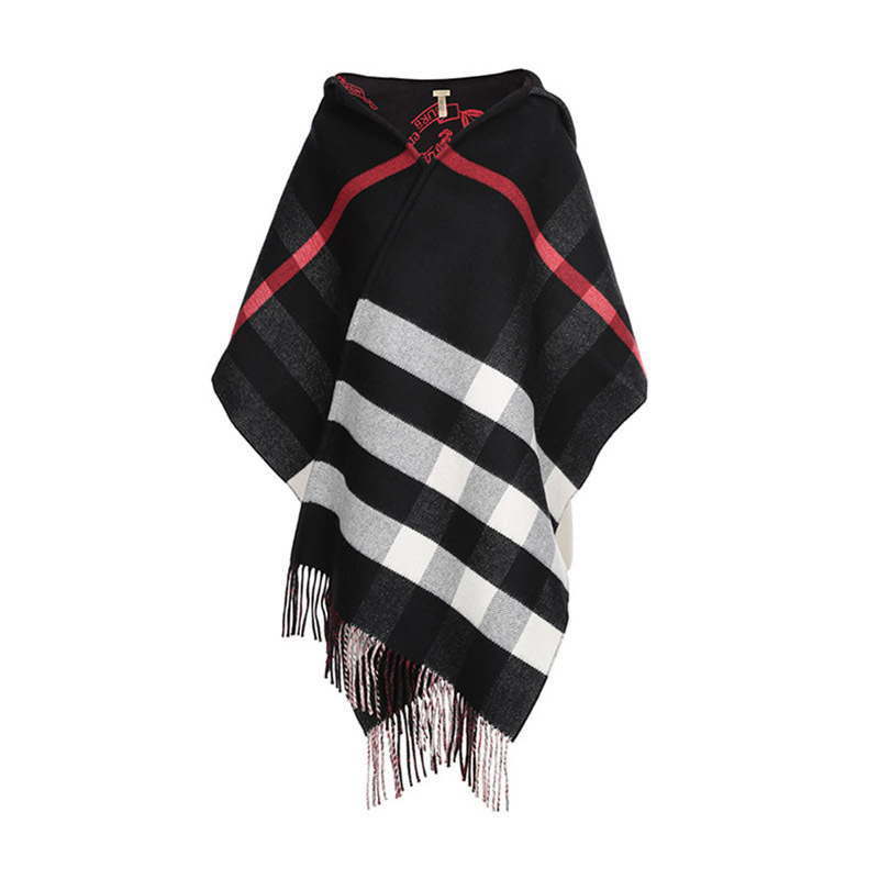 BURBERRY 博柏利 女款格纹图案羊毛连帽围巾 80057851