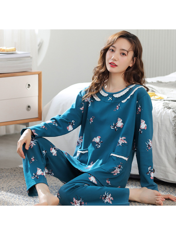 秋冬季中老年妈妈睡衣女士棉质长袖碎花大码高档家居服套装可外穿 G2721 女M