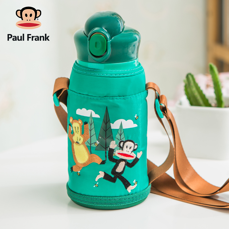 大嘴猴（PaulFrank）儿童保温杯带吸管两用水壶宝宝不锈钢水杯600ML 天空蓝