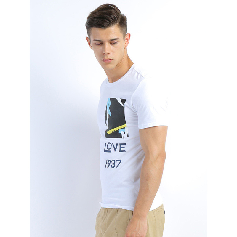 IZOD2018新短袖T恤男 夏季纯棉TEE撞色板画LOVE字母休闲印花半袖体恤衫
