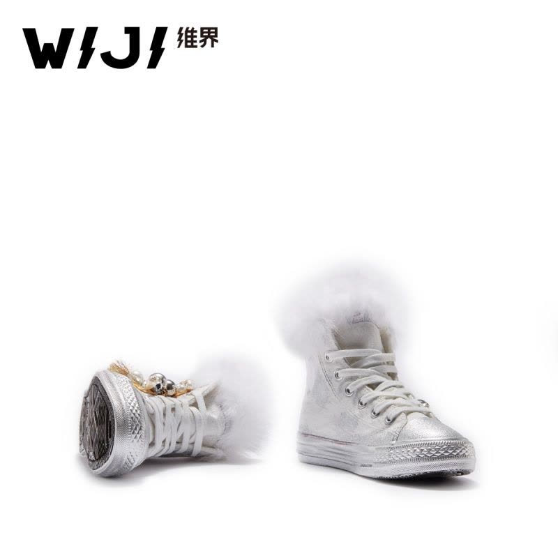 WIJI冬季新款加绒高帮帆布鞋休闲个性时尚潮流青春靓丽舒适保暖女图片