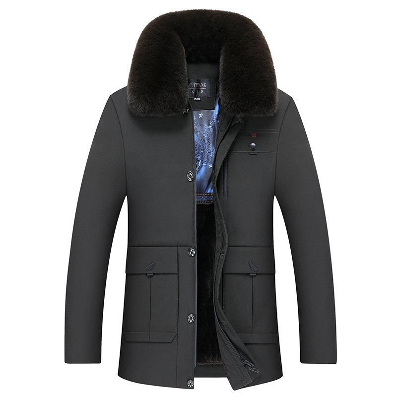 comeacross新款加绒加厚棉衣中老年男装爸爸棉服可脱卸大毛领男外套