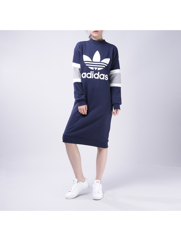 adidas阿迪达斯三叶草女长袖17冬季休闲连衣裙CG1562