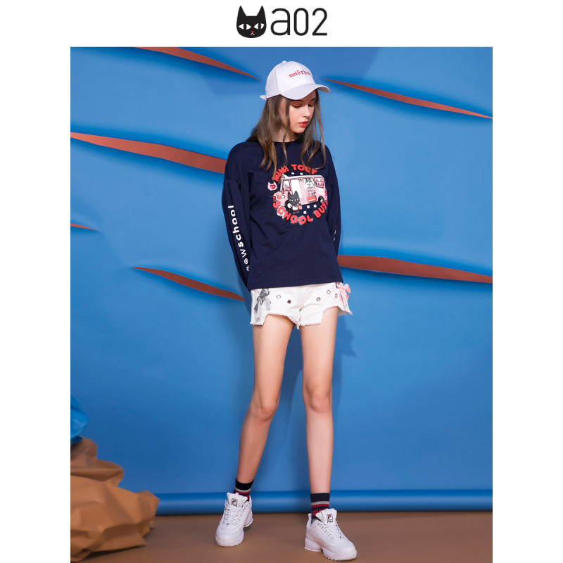 a02新款潮流少女萌趣卡通字母印花休闲卫衣女DTU5BA031KT