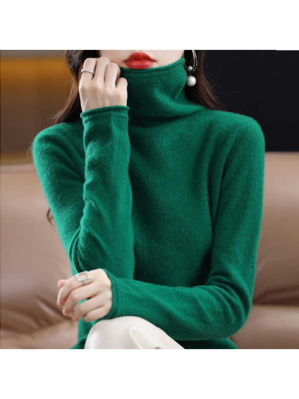 100全羊毛衫女秋冬堆堆领长袖套头毛衣修身内搭非羊绒针织衫毛衣