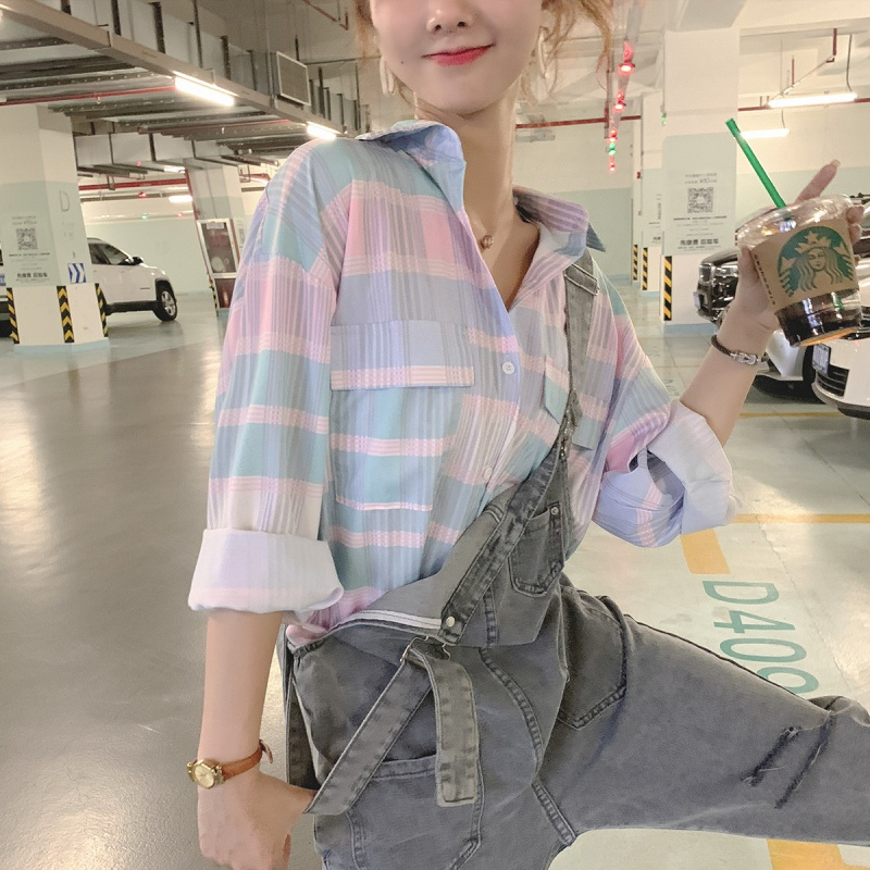 如熙 格子衬衫女防晒长袖外套女士衬衫