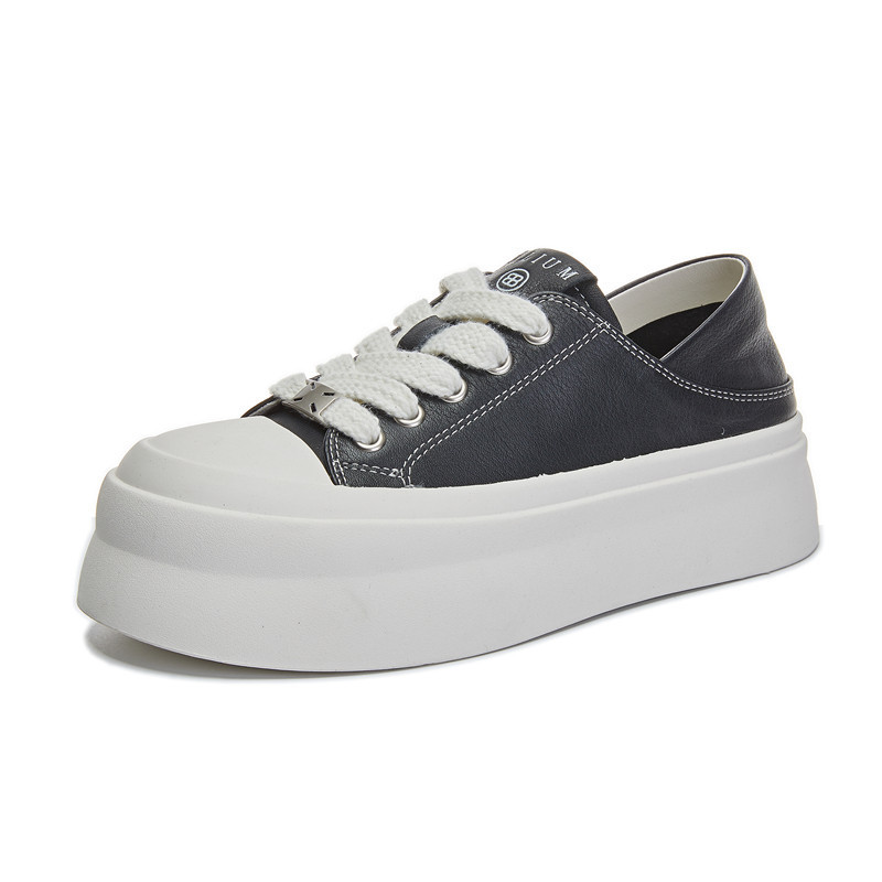 头层牛皮小白鞋女春季新款厚底增高大头板鞋休闲百搭两穿女鞋