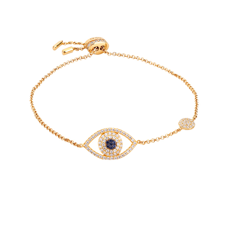 apmmonaco不对称金黄幸运眼情侣手链女情侣手串欧美简约银首饰送礼物