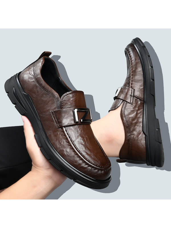 新款皮鞋男鞋真皮高级感商务英伦休闲皮鞋男士一脚蹬温州鞋子