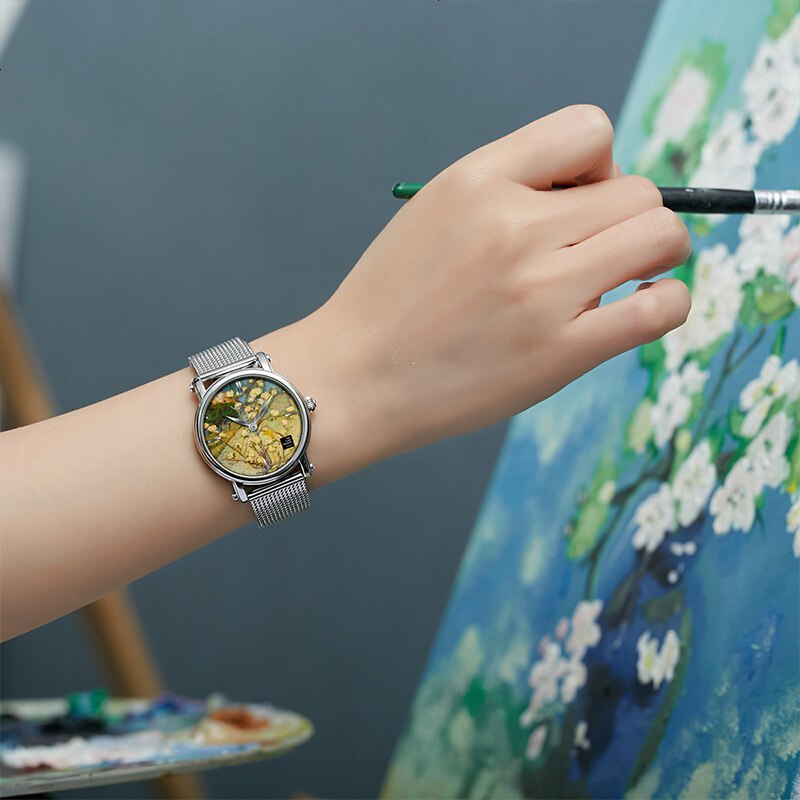 梵高（VAN GOGH）瑞士手表女 女士 不锈钢表带 时尚 石英表 女 盛开的小梨树 Lady 18-M