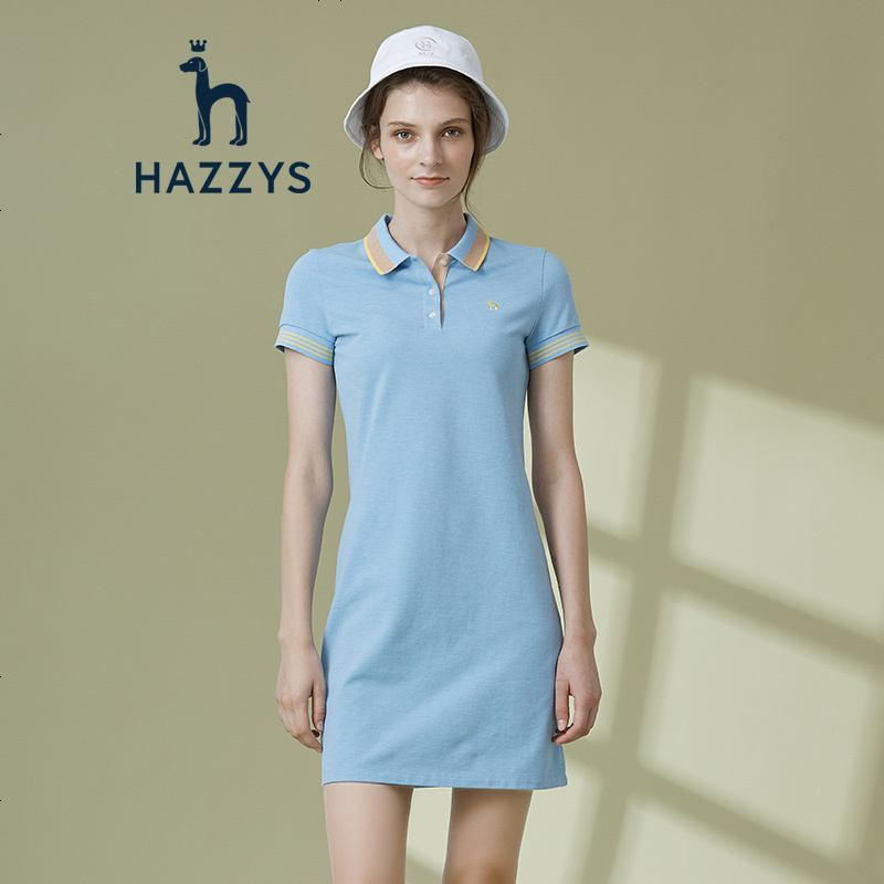 哈吉斯HAZZYS 春夏新款女连衣裙短袖运动polo裙简约纯色