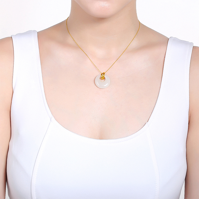 周六福金镶和田玉平安扣吊坠女款足金玉石挂坠aaya040708