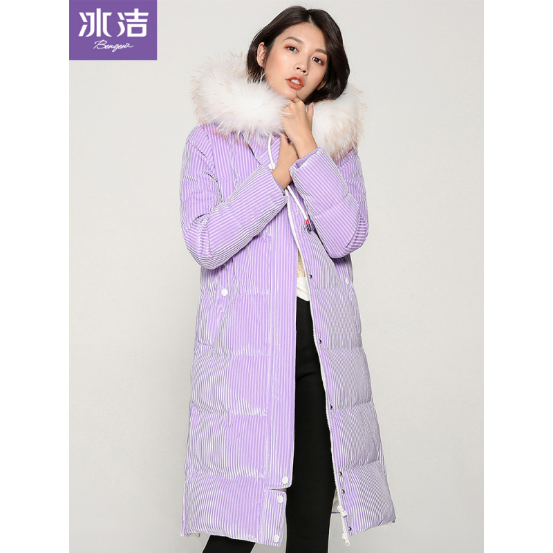 冰洁貉子毛领羽绒服女中长款厚款防寒羽绒外套J80142010