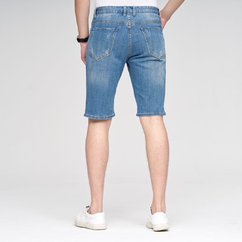 才子牛仔短裤男装夏季新品男士时尚休闲水洗直筒修身五分裤男