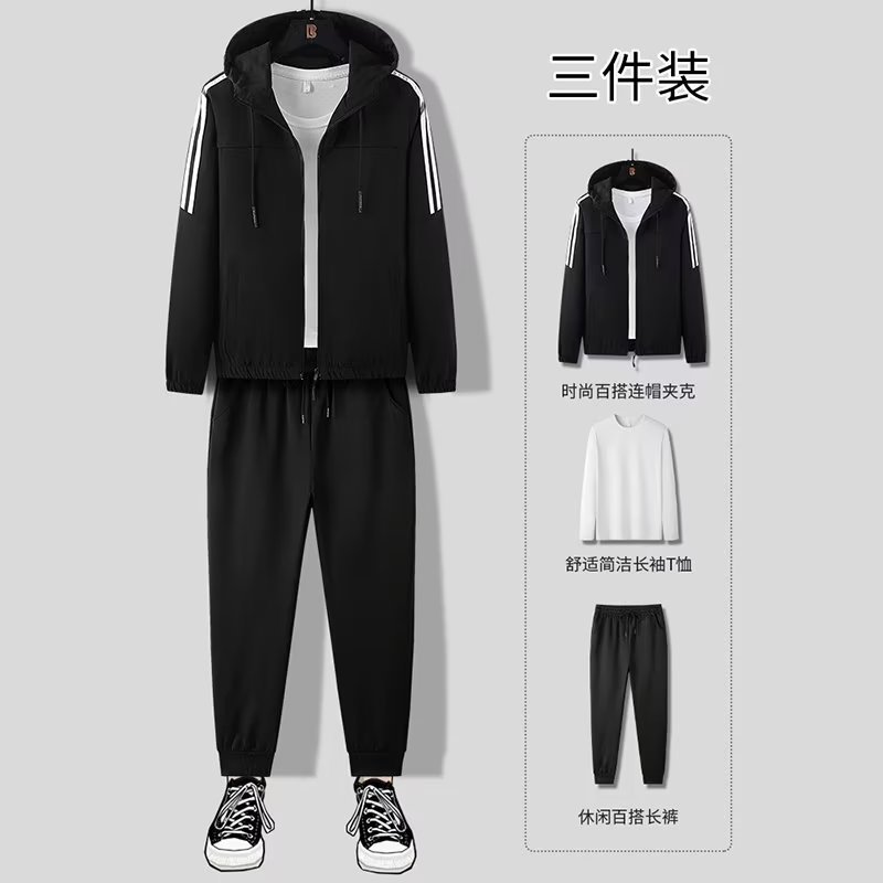 Three Sons运动套装男士秋季新款时尚潮流夹克衫长袖长裤韩版搭