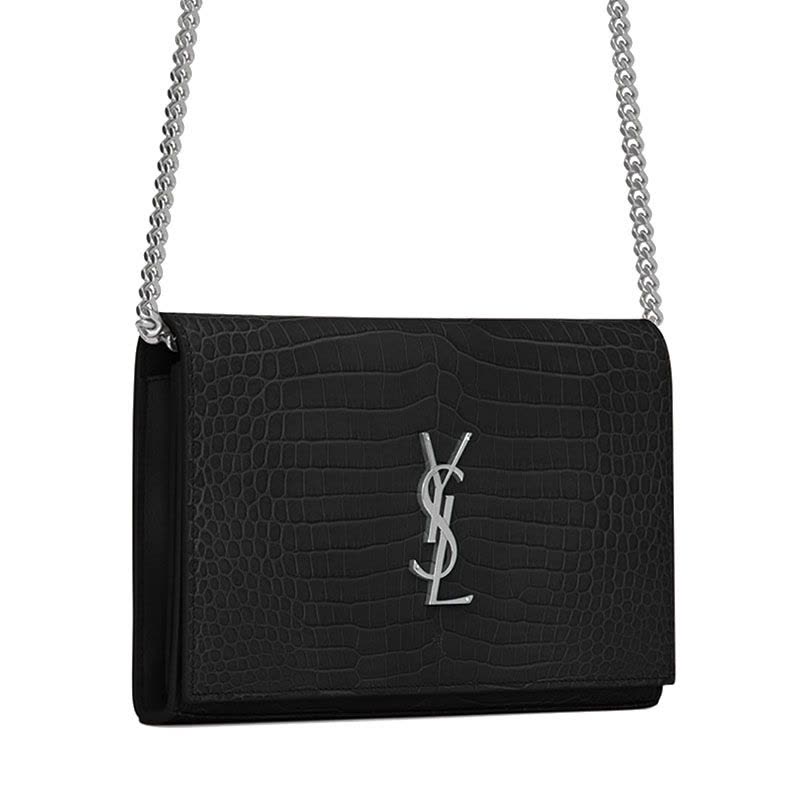 预售 圣罗兰YSL MONOGRAM 信封包 字母LOGO鳄鱼压纹 女士单肩包 377829 银链图片