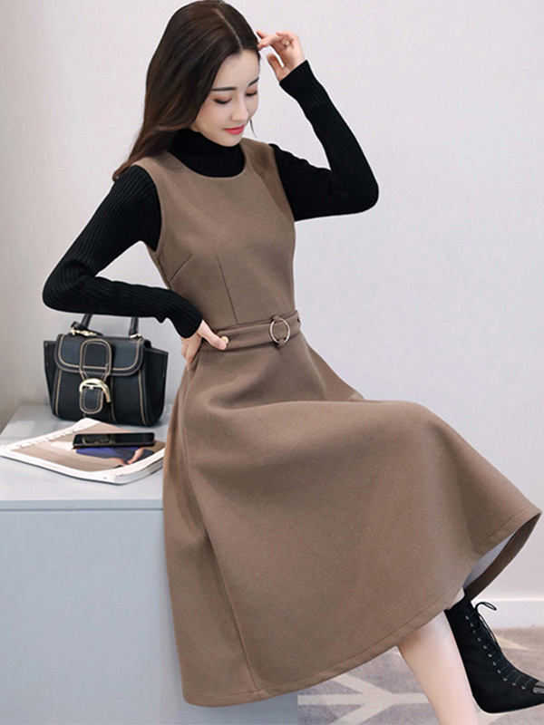 丝柏舍2018秋季新款女长袖针织衫搭高领连衣裙时尚套装s83r0002n