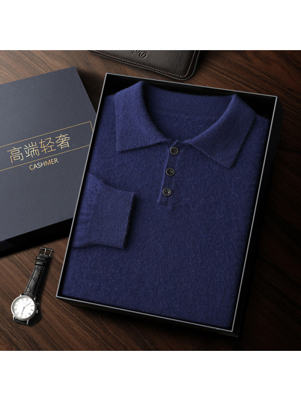 山羊绒衫男衬衣POLO领商务休闲长袖套头羊毛毛衣针织衫宽松打底衫