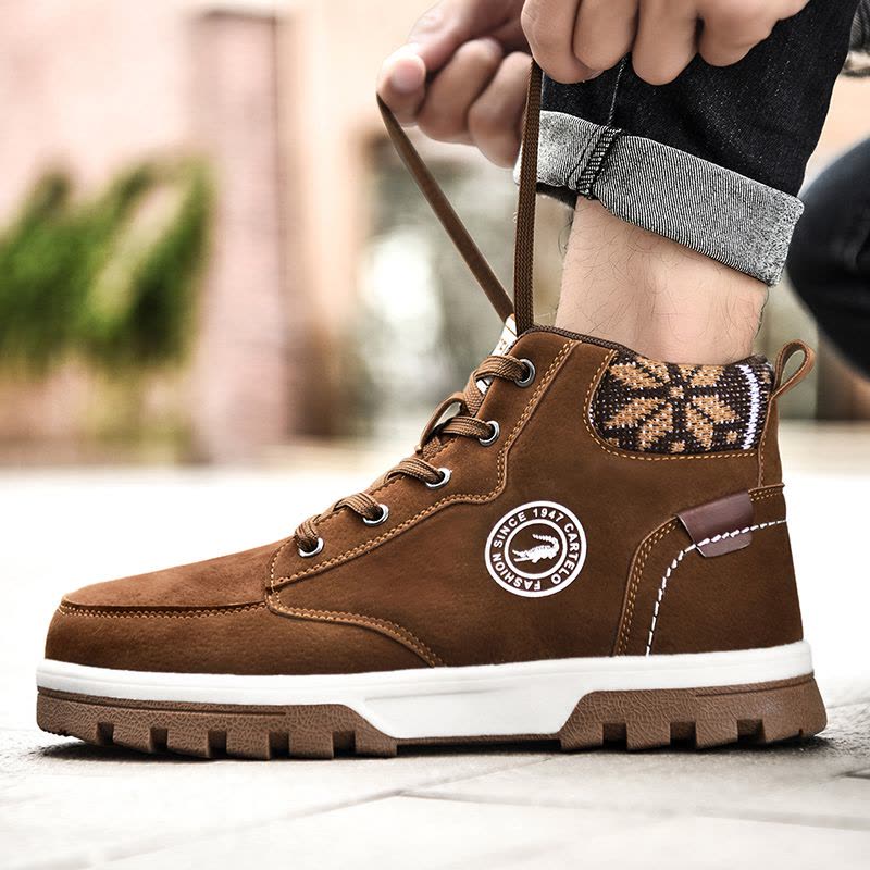 卡帝乐鳄鱼男靴 复古休闲鞋男士户外工装短靴保暖耐磨防滑中高帮靴子男图片