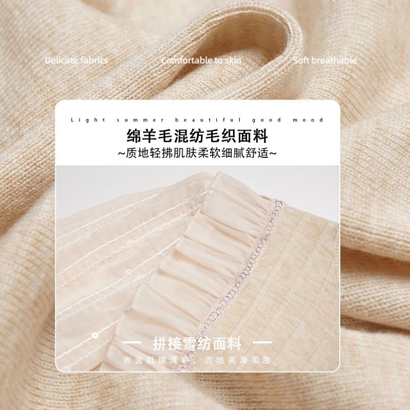 OUNIXUE欧昵雪 | [减龄蝴蝶结装饰上衣]气质花边拼接立领设计感针织衫女