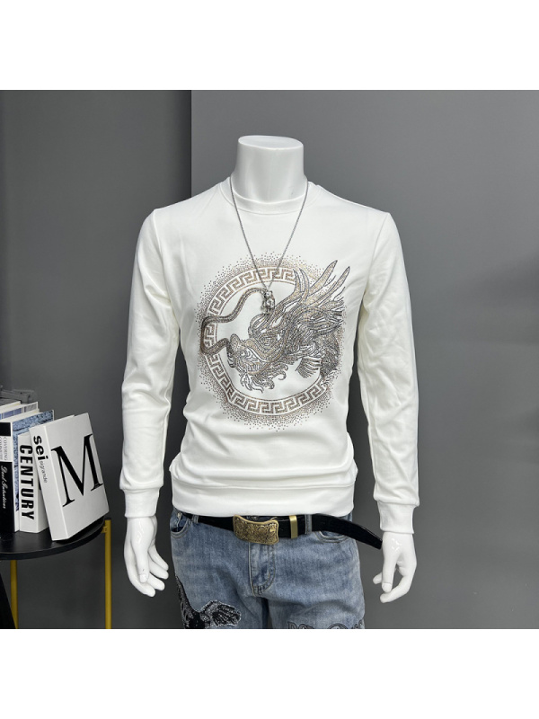 本命年红色长袖卫衣男龙年冬季时尚烫钻青年网红T恤打底衫潮