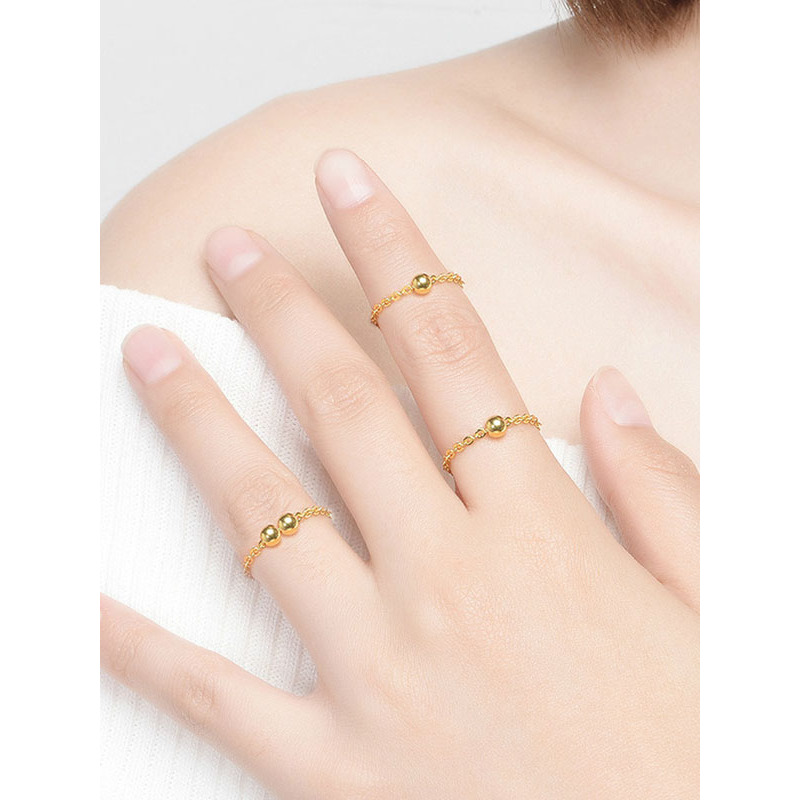 手拉手slaso黄金戒指女款迷你足金999金线戒小金珠尾戒活动光珠o字链