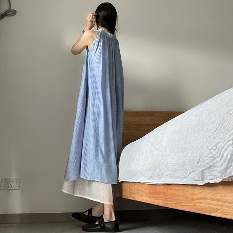 法式假两件连衣裙女装夏季新款宽松显瘦垂坠感气质长裙子夏装图片
