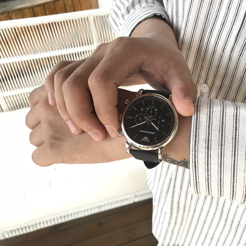 阿玛尼(EMPORIO.ARMANI)手表皮质表带经典休闲时尚石英表男士腕表AR1828