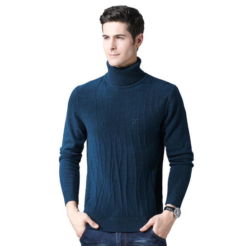 恒源祥男士纯羊毛衫秋冬款高领套头针织衫中年男装打底毛衣