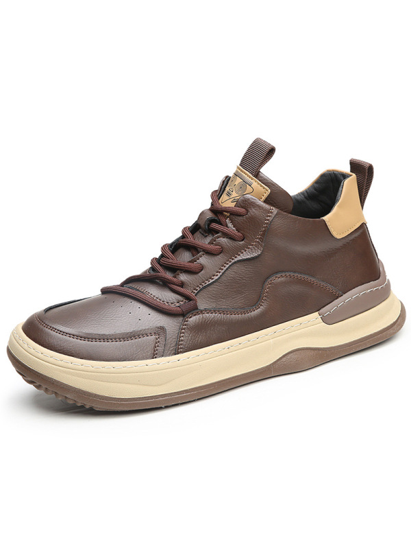 男鞋子牛皮欧洲站潮流百搭棕色复古真皮加绒休闲板鞋男士棉鞋